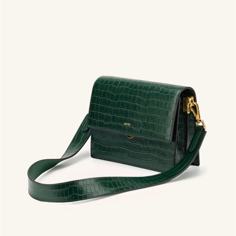 JW PEI Mini Flap Crossbody - Dark Green Croc